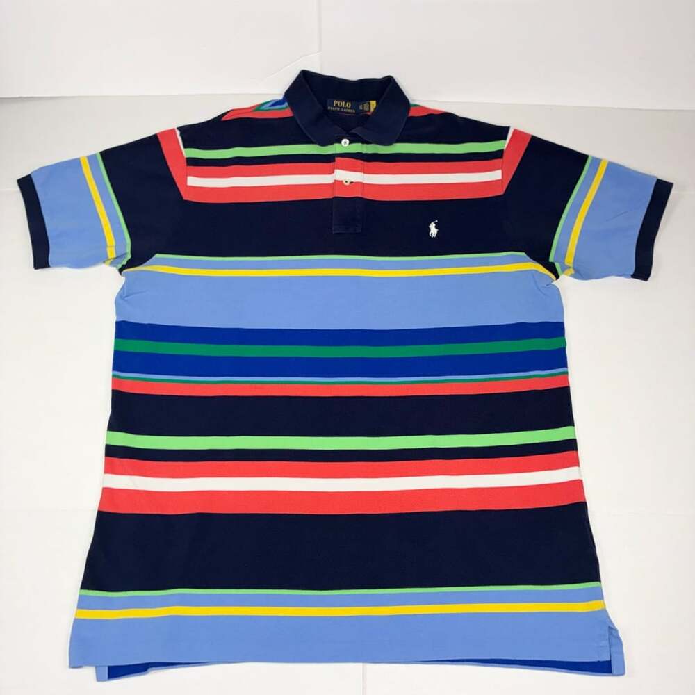 Polo Ralph Lauren Men Striped Polo Shirt Size XL Navy Blue Multi